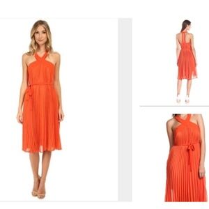 NEW BCBG BCBGMaxAzria Eloise Dress Saffron Cocktail Pleated Halter Orange 6